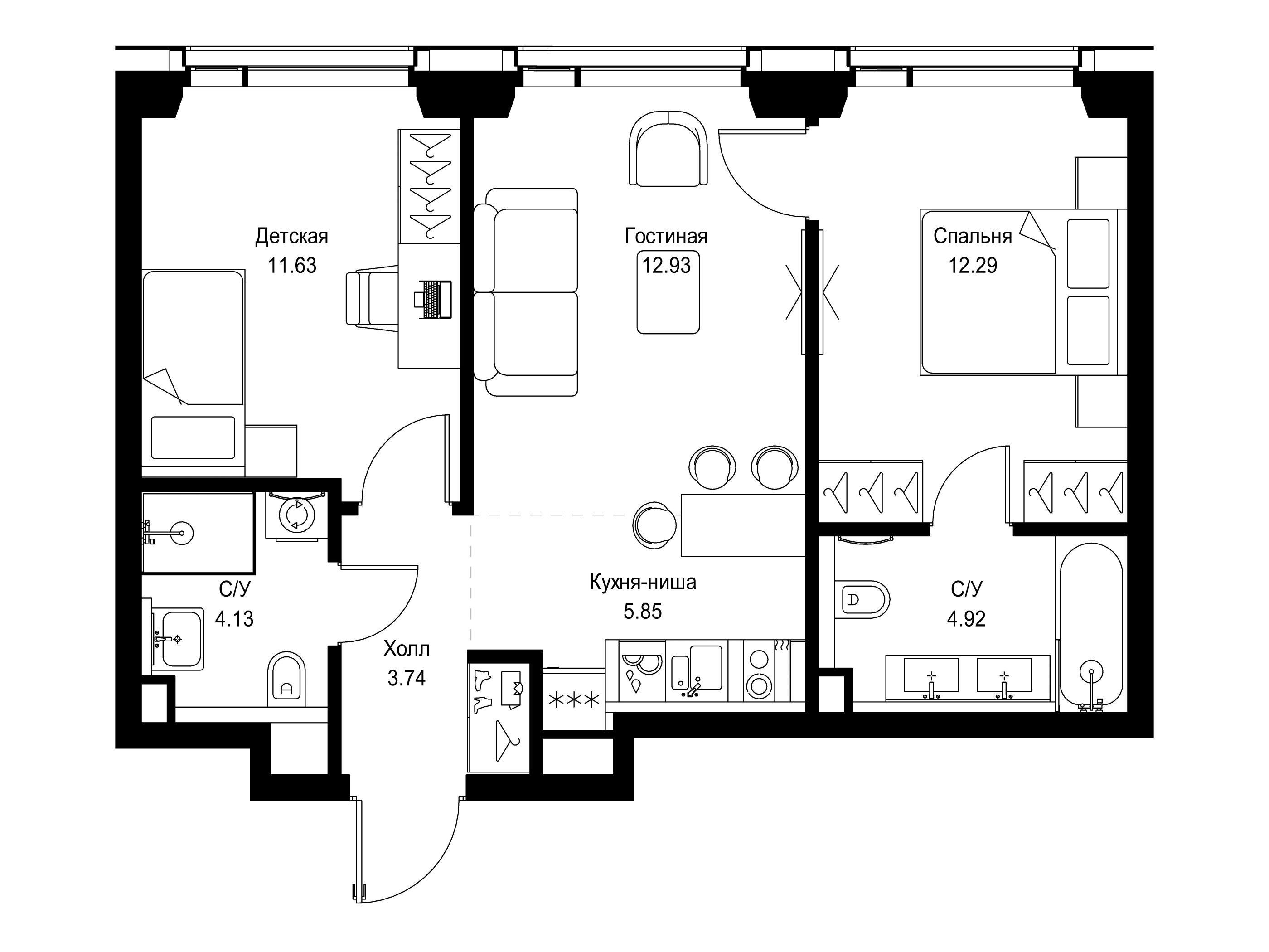 Планировка: 2-комн. квартира 55.49 м² в новостройке ЖК Сет