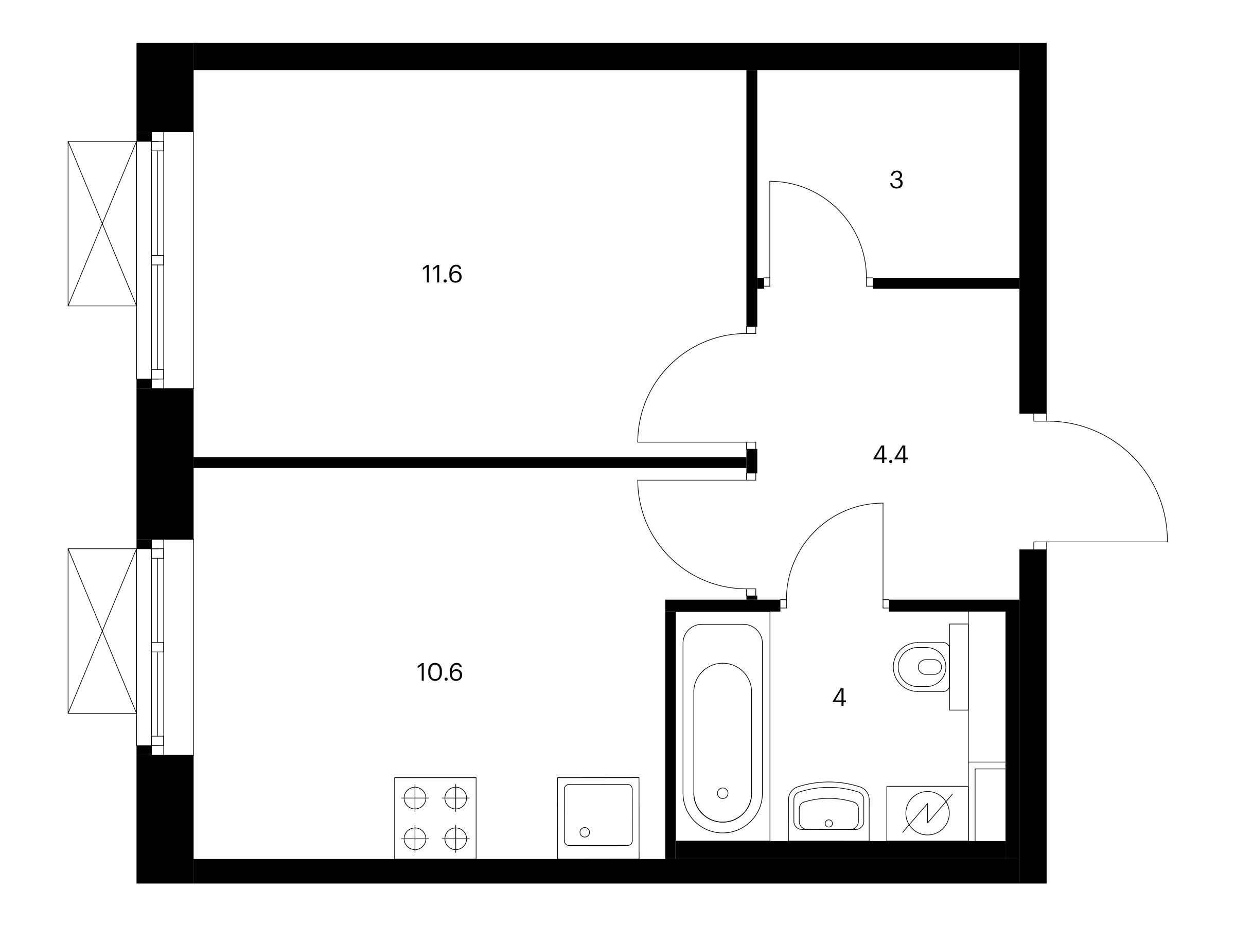 Планировка: 1-комн. квартира 33.60 м² в новостройке Люблинский парк