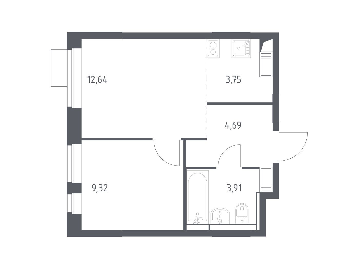 Планировка: 1-комн. квартира 34.31 м² в новостройке ЖК Пятницкие Луга