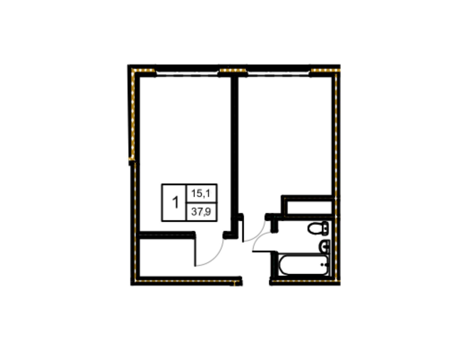 Планировка: 1-комн. квартира 37.90 м² в новостройке Новое Замитино