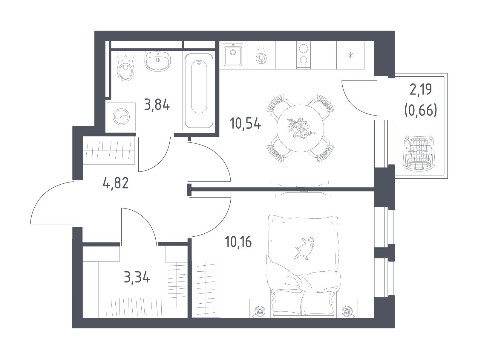 Планировка: 1-комн. квартира 33.36 м² в новостройке ЖК Новое Видное