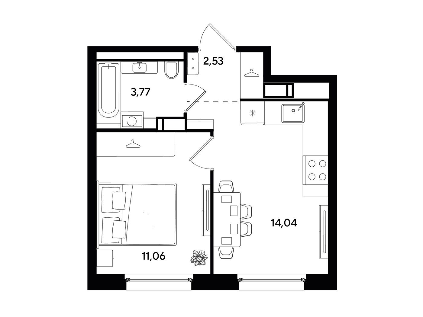 Планировка: 1-комн. квартира 31.40 м² в новостройке Догма Юкки 2