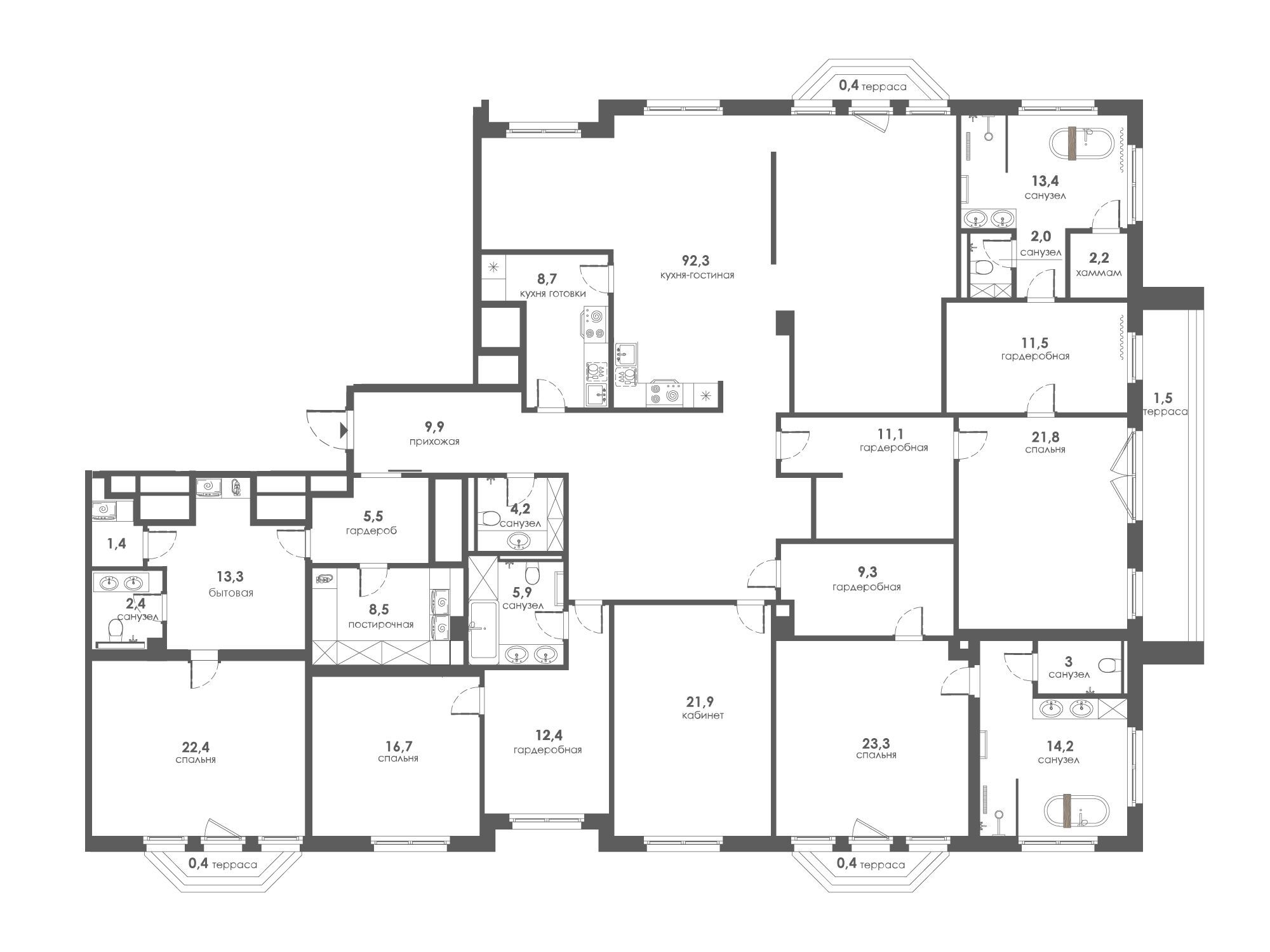Планировка: 3-комн. квартира 340.00 м² в новостройке Хамовники 12