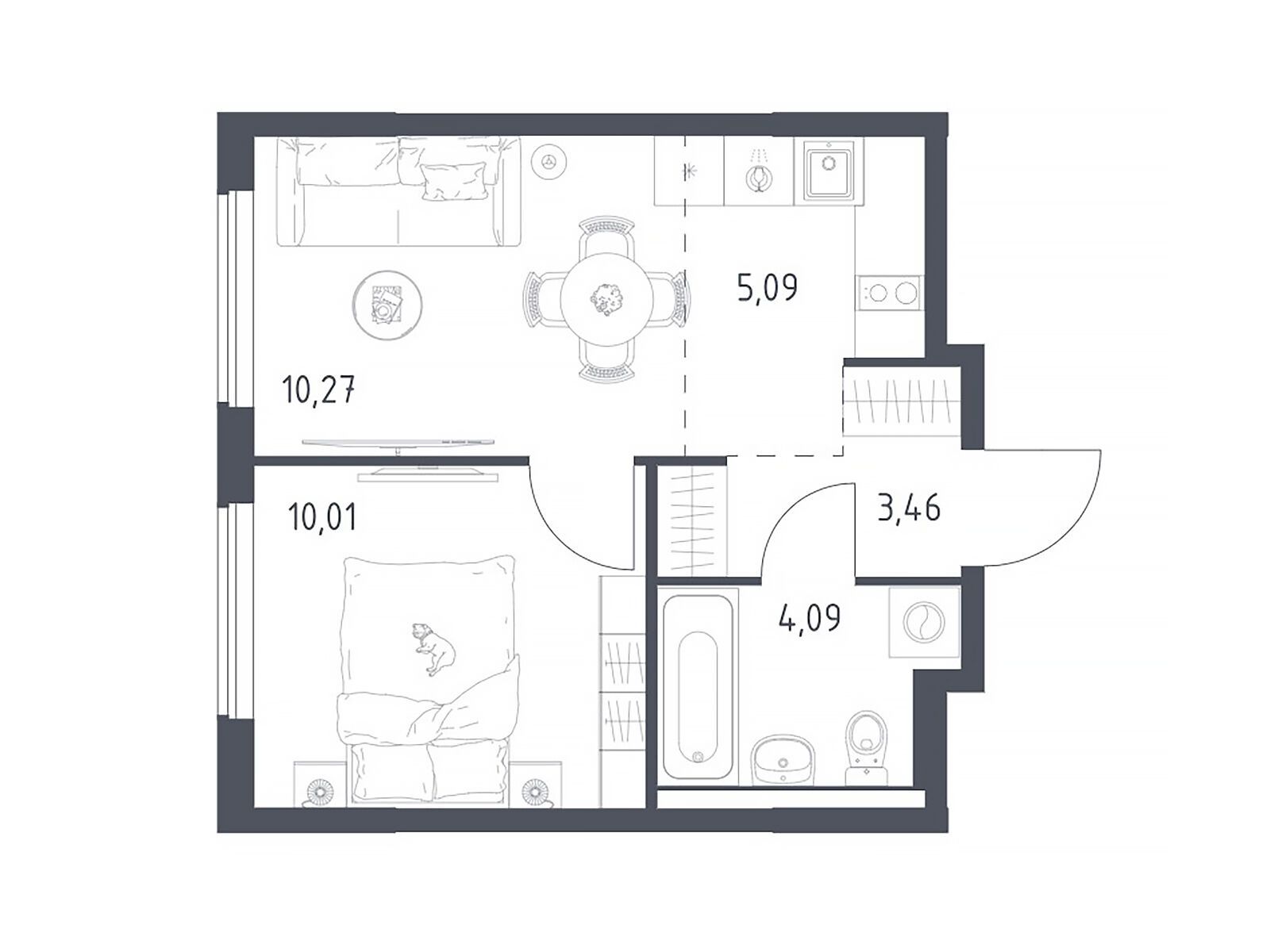 Планировка: 1-комн. квартира 32.92 м² в новостройке Горки Парк