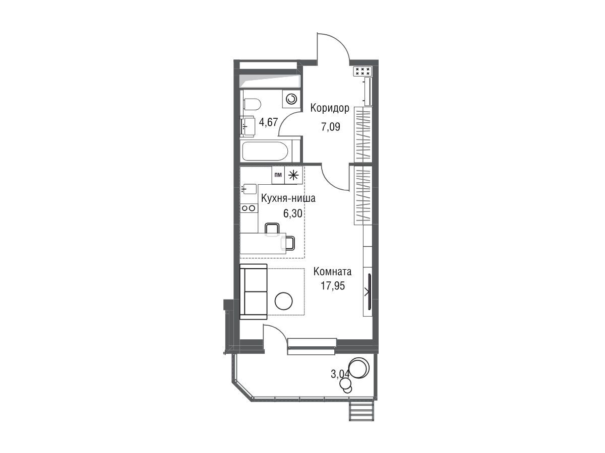 Планировка: Студия 39.70 м² в новостройке Одинбург