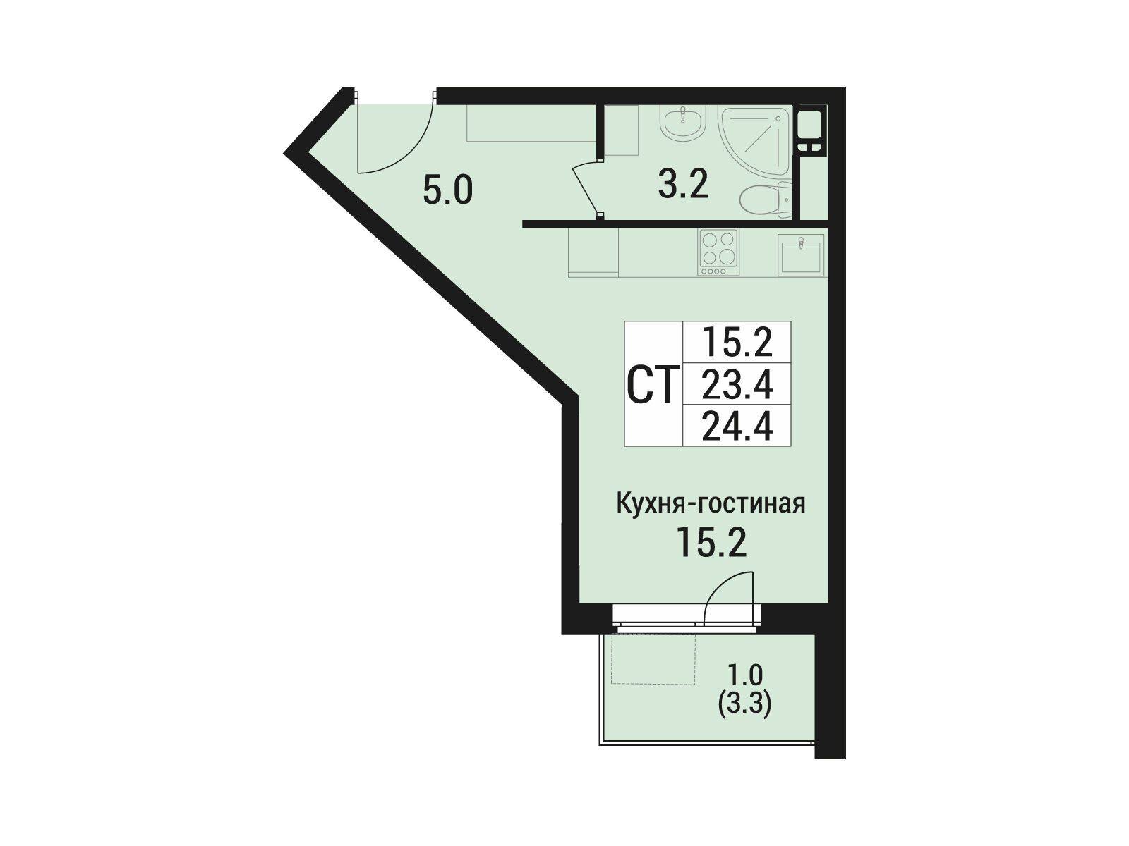 Планировка: Студия 24.40 м² в новостройке Дом в Малаховке