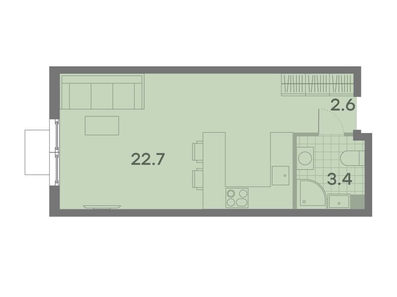 Планировка: Студия 28.80 м² в новостройке ЖК Парксайд