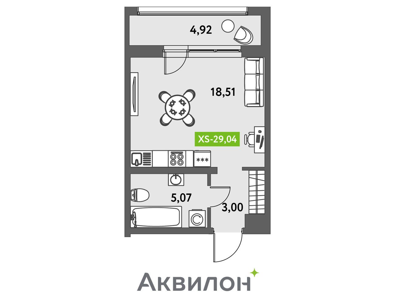 Планировка: Студия 30.10 м² в новостройке Аквилон Лив