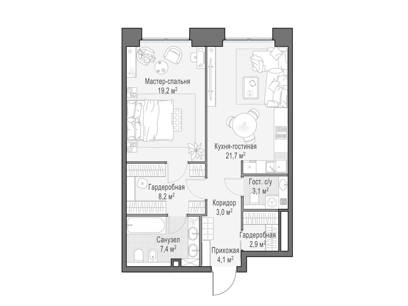 Планировка: 1-комн. квартира 69.90 м² в новостройке Лайф тайм