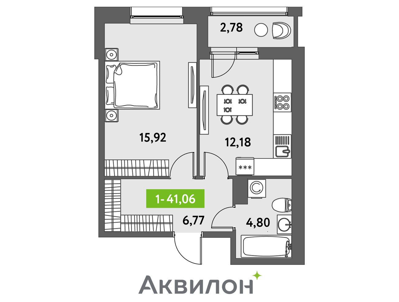 Планировка: 1-комн. квартира 41.80 м² в новостройке Аквилон Лив