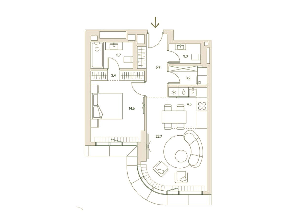 Планировка: 2-комн. квартира 65.00 м² в новостройке Спрингс