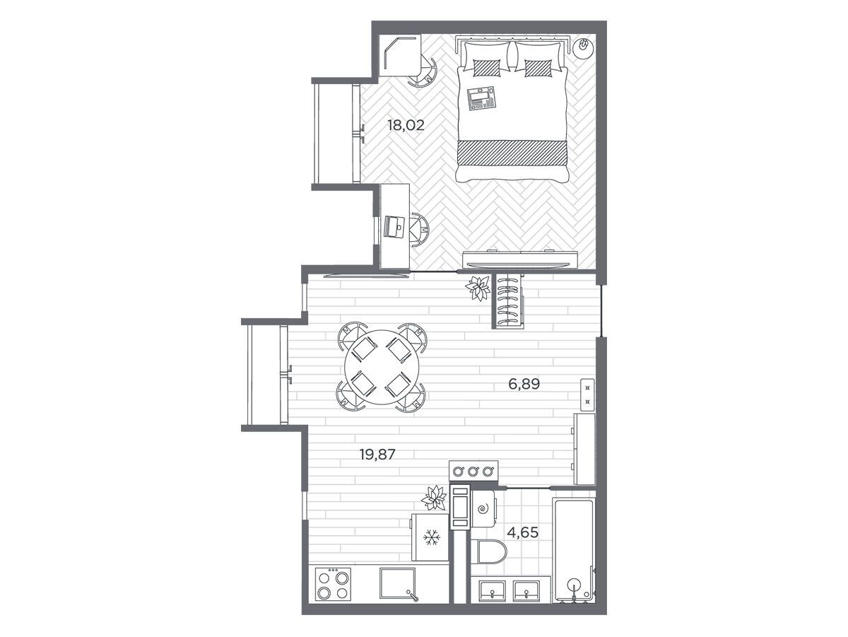 Планировка: 1-комн. квартира 48.90 м² в новостройке Бакунина 33