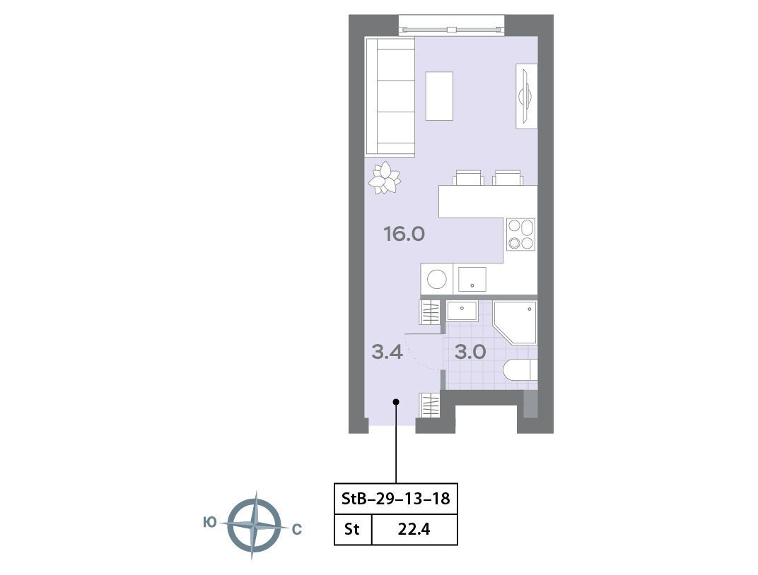 Планировка: Студия 22.40 м² в новостройке Дмитровское Небо
