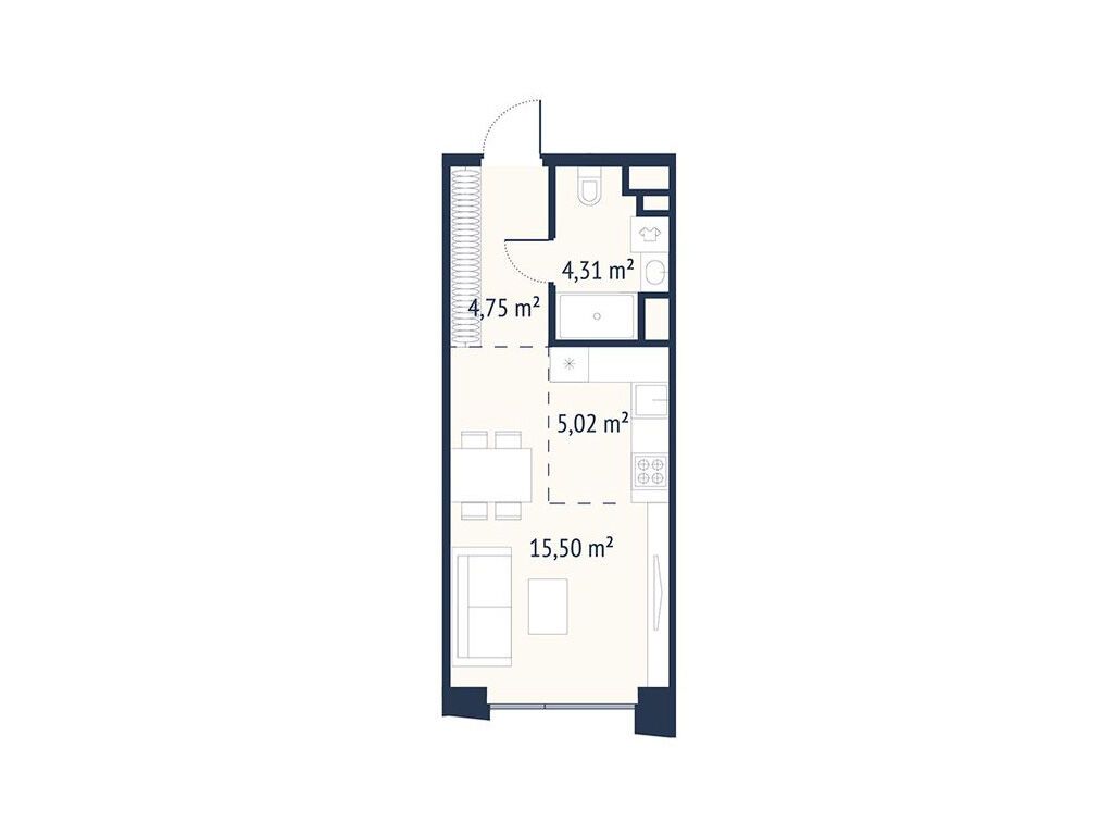 Планировка: Студия 29.48 м² в новостройке Первый Нагатинский