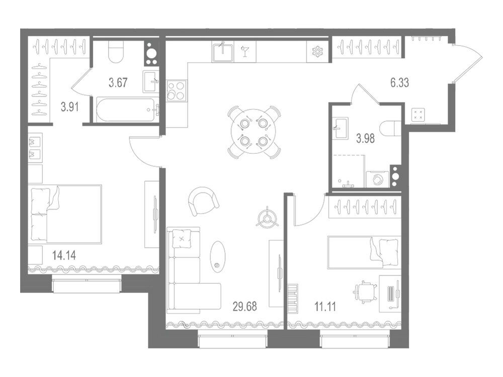 Планировка: 2-комн. квартира 72.82 м² в новостройке Остров первых