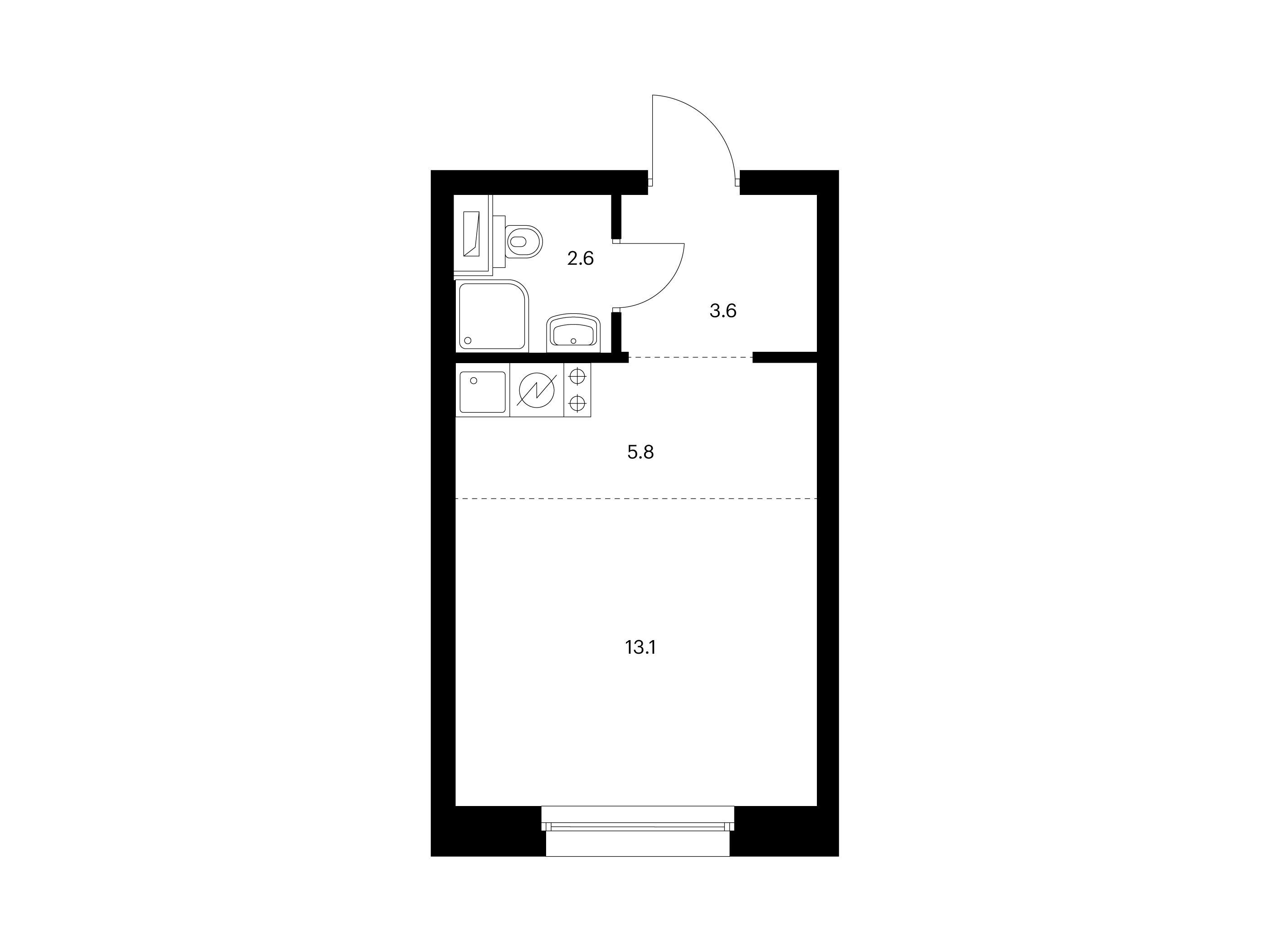 Планировка: Студия 25.10 м² в новостройке Полар