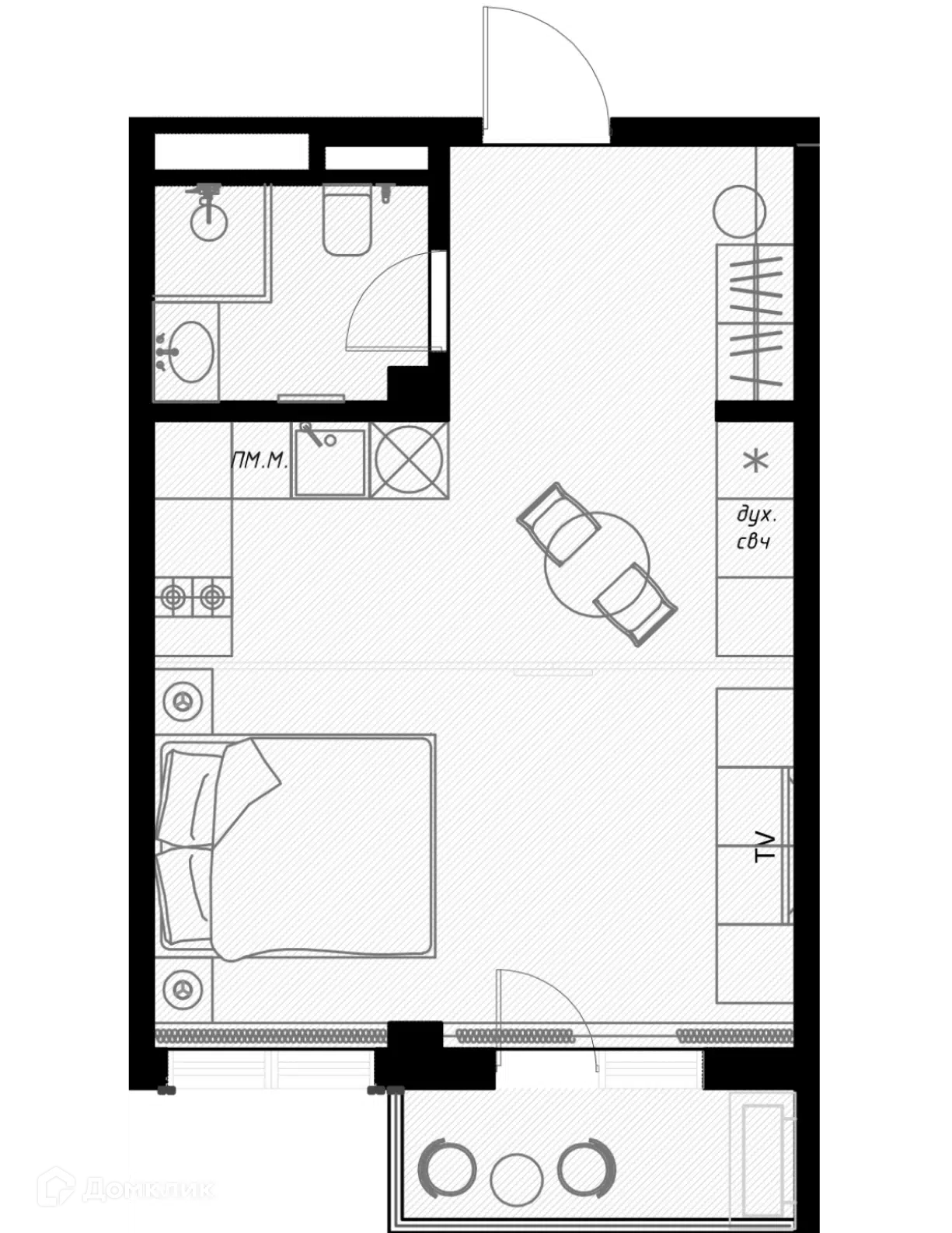 Планировка: Студия 35.90 м² в новостройке Оливия