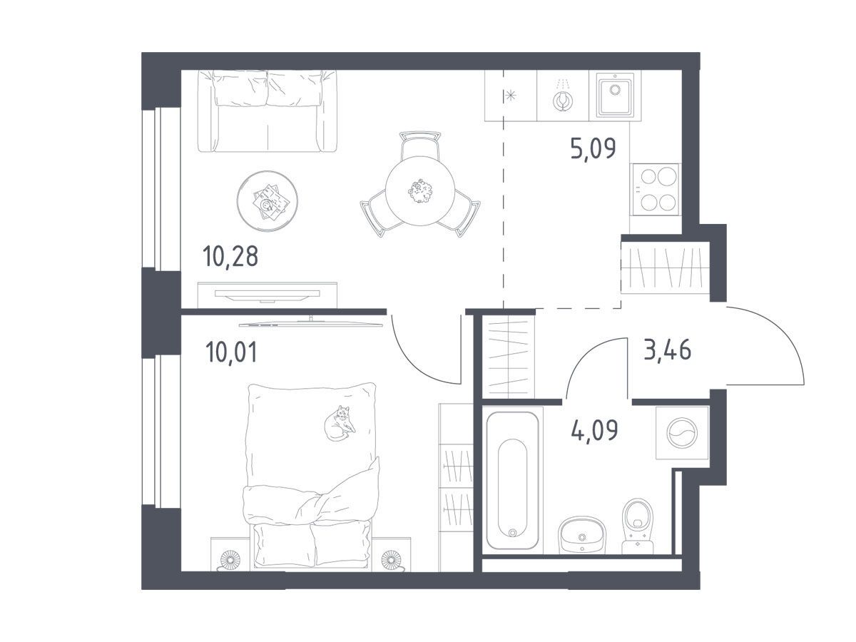 Планировка: 2-комн. квартира 32.93 м² в новостройке Егорово Парк