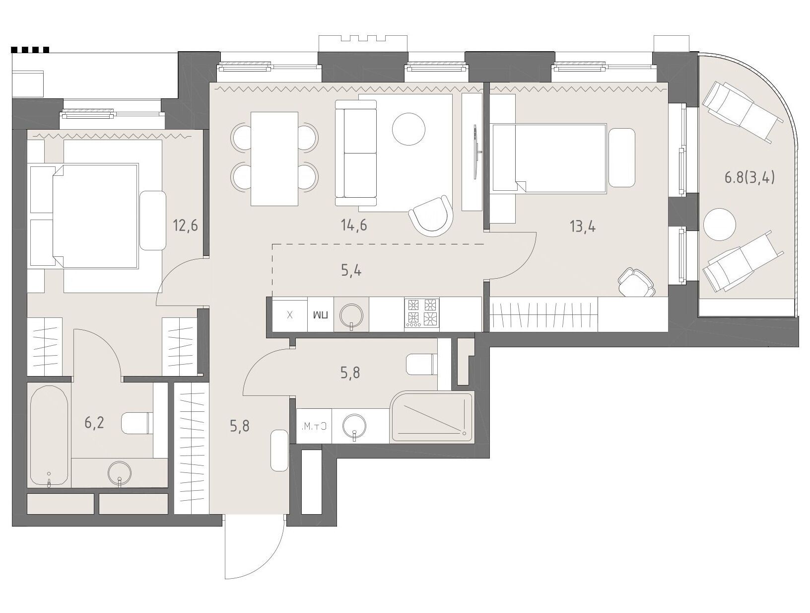Планировка: 3-комн. квартира 67.20 м² в новостройке ЖК Родина Парк