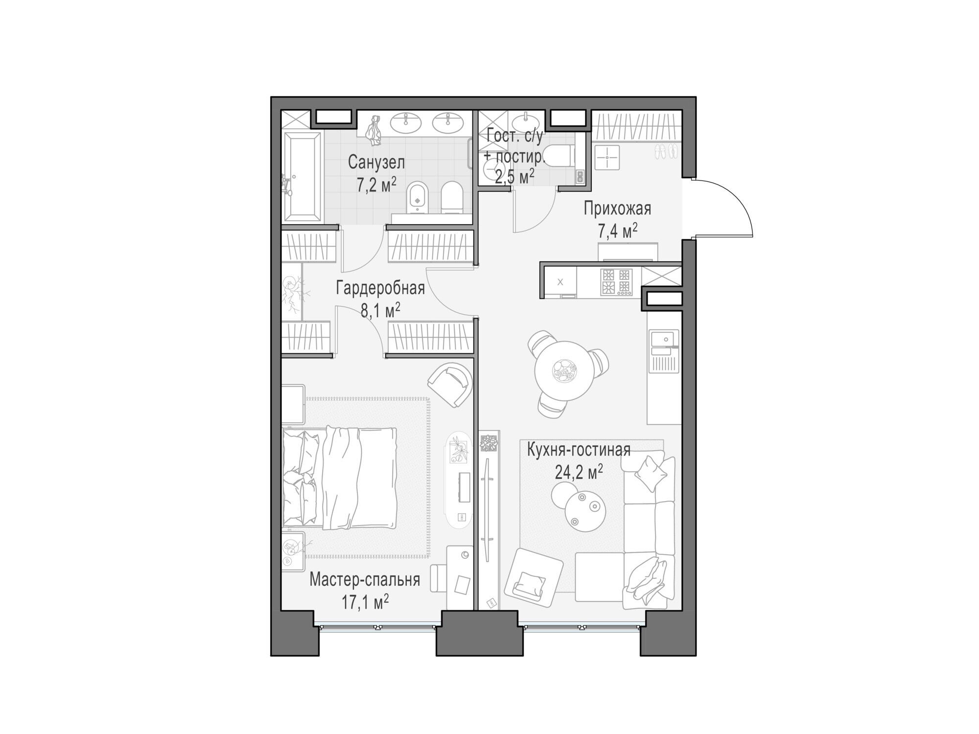 Планировка: 1-комн. квартира 67.10 м² в новостройке Лайф тайм