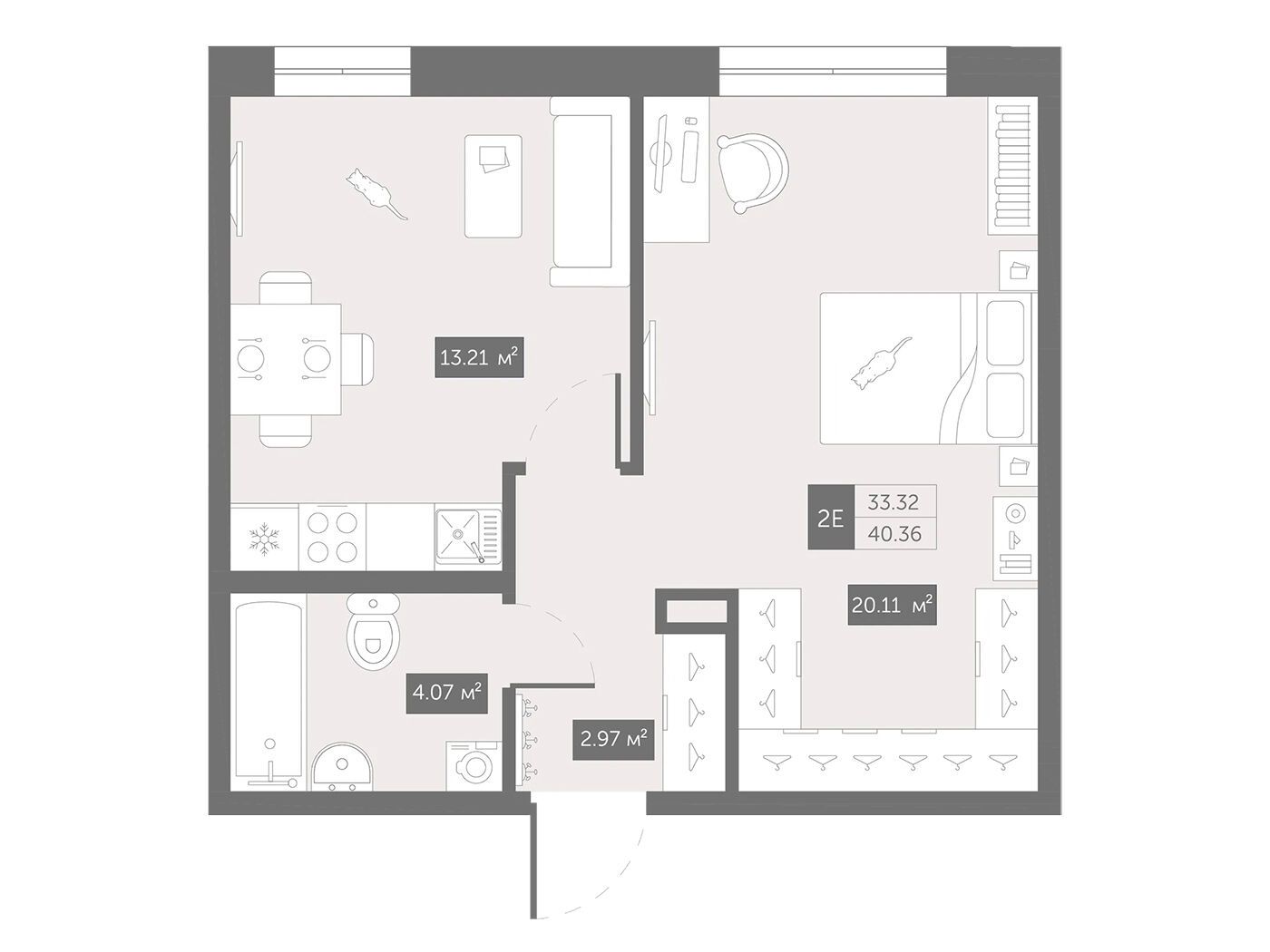 Планировка: 1-комн. квартира 41.60 м² в новостройке Зум Черная речка