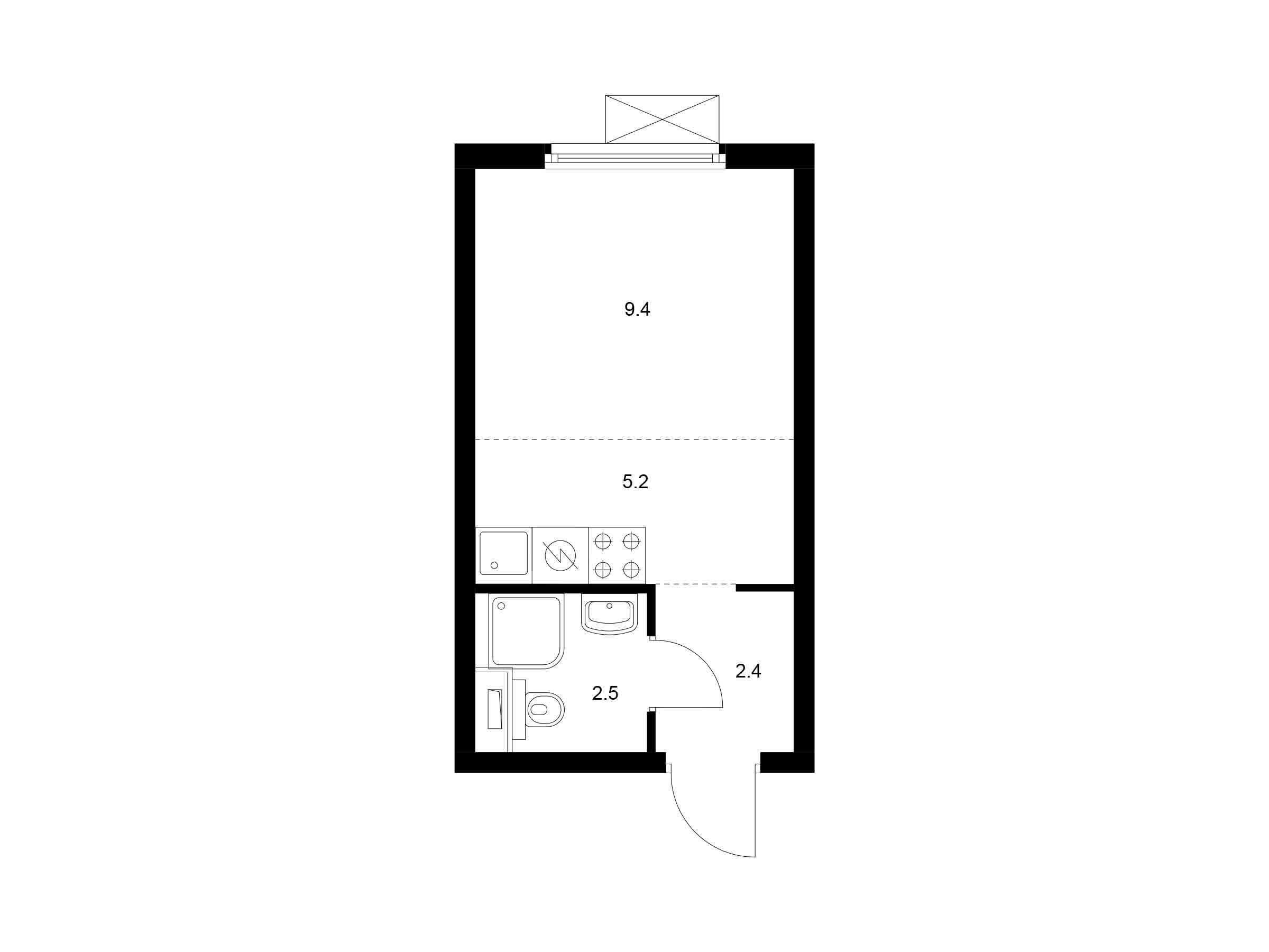 Планировка: Студия 19.50 м² в новостройке ЖК Первый Дубровский