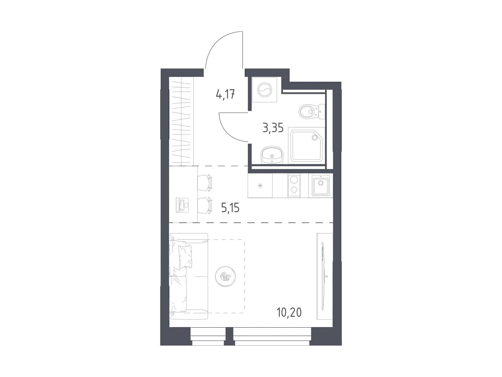 Планировка: Студия 22.87 м² в новостройке Квартал Ивакино