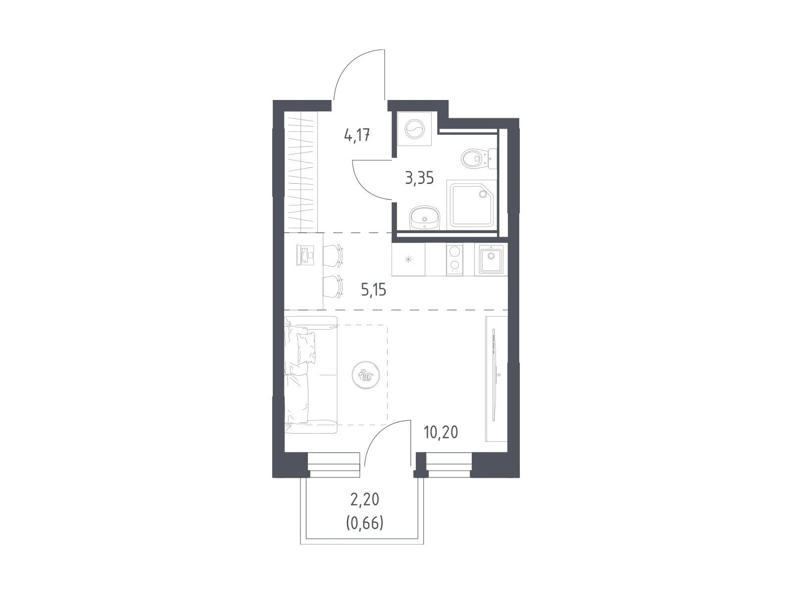 Планировка: Студия 23.53 м² в новостройке Квартал Ивакино