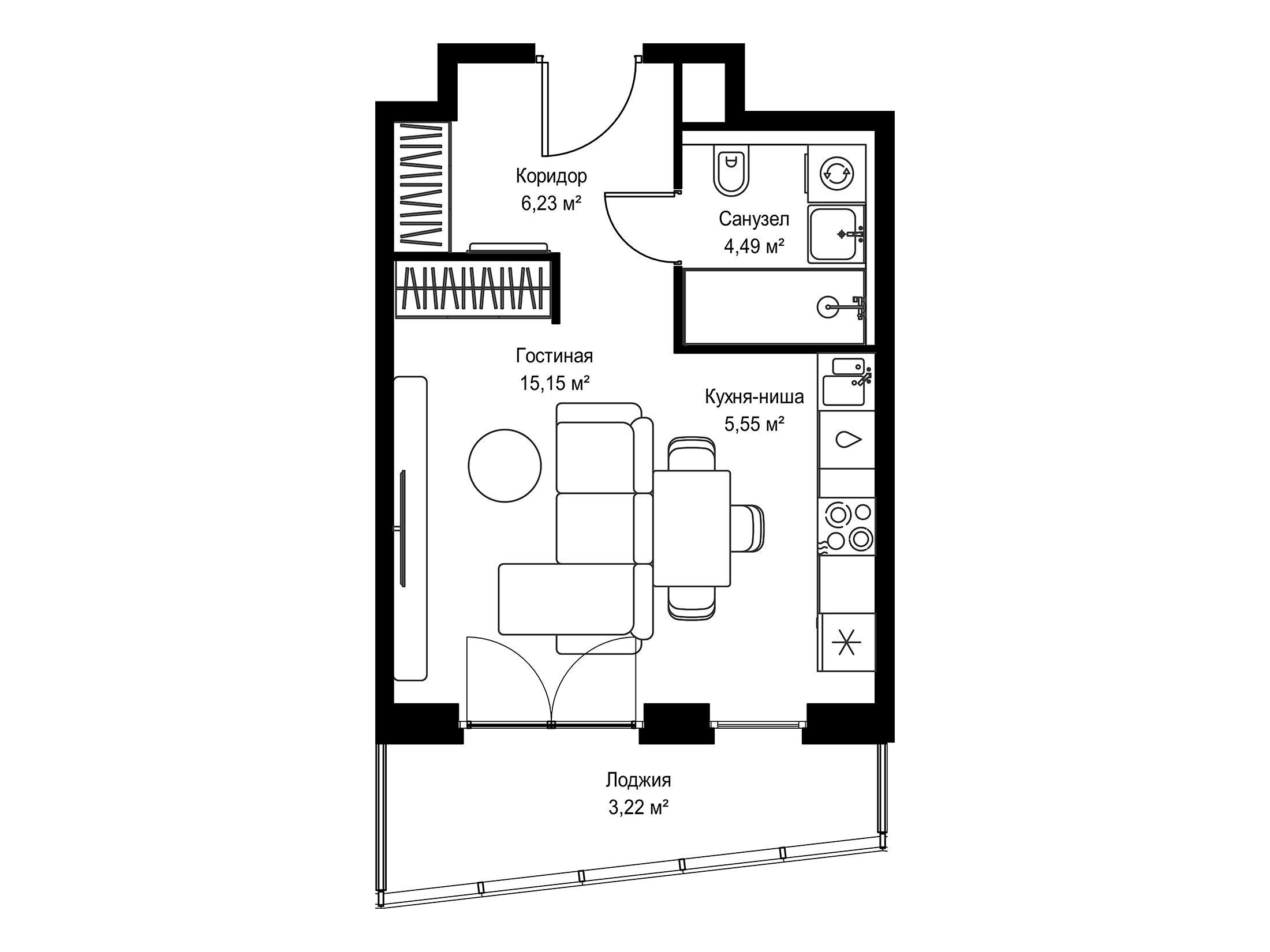 Планировка: Студия 34.50 м² в новостройке Селигер Сити