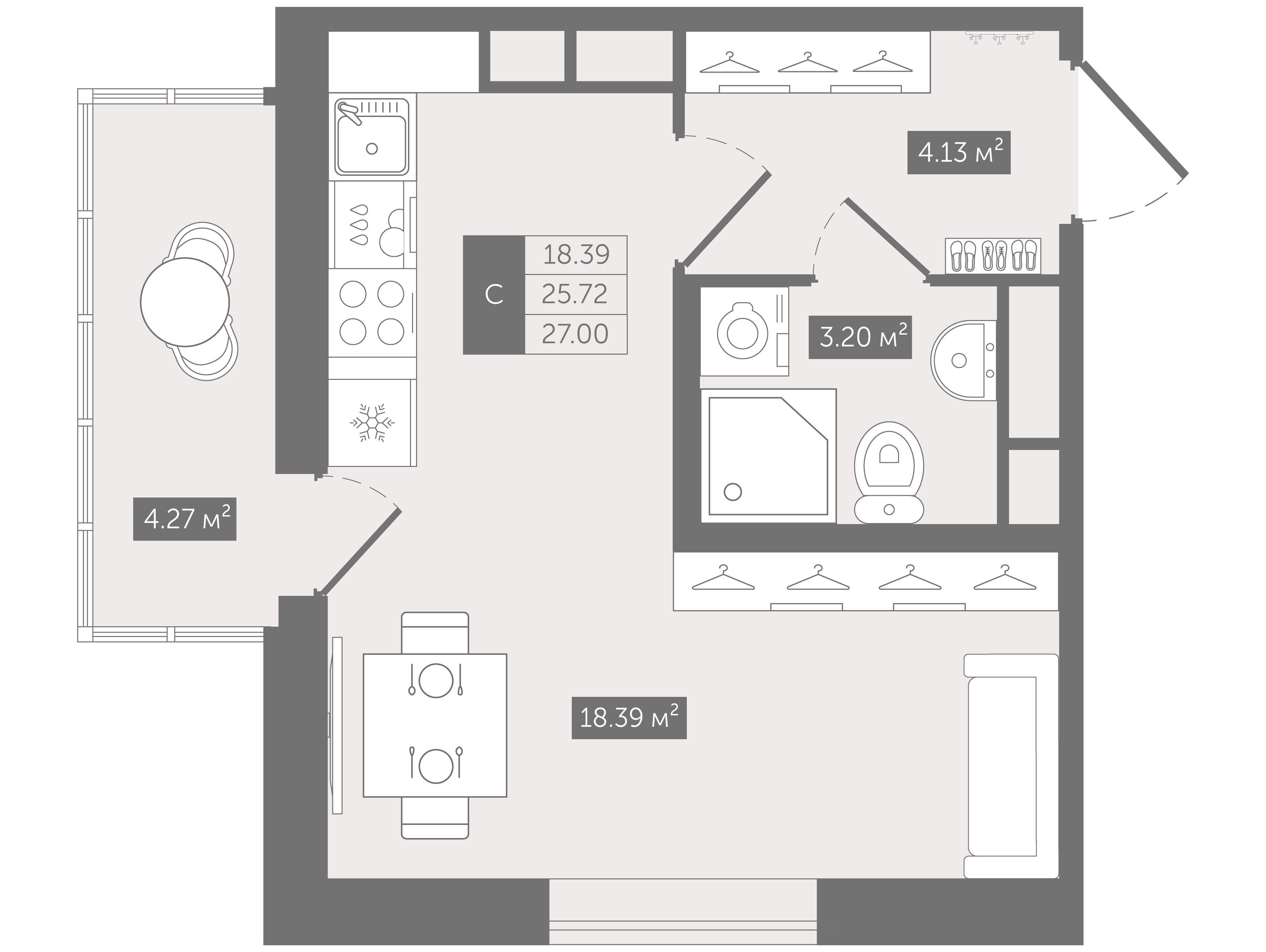 Планировка: Студия 27.00 м² в новостройке Квартал Воронцовский