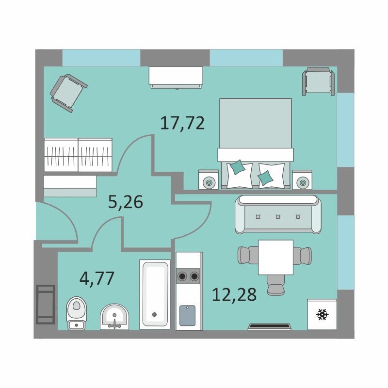Планировка: 1-комн. квартира 39.70 м² в новостройке ЖК Начало