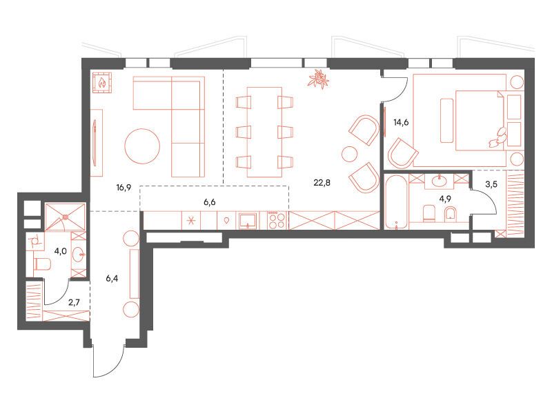 Планировка: 3-комн. квартира 82.40 м² в новостройке Саввинская 17