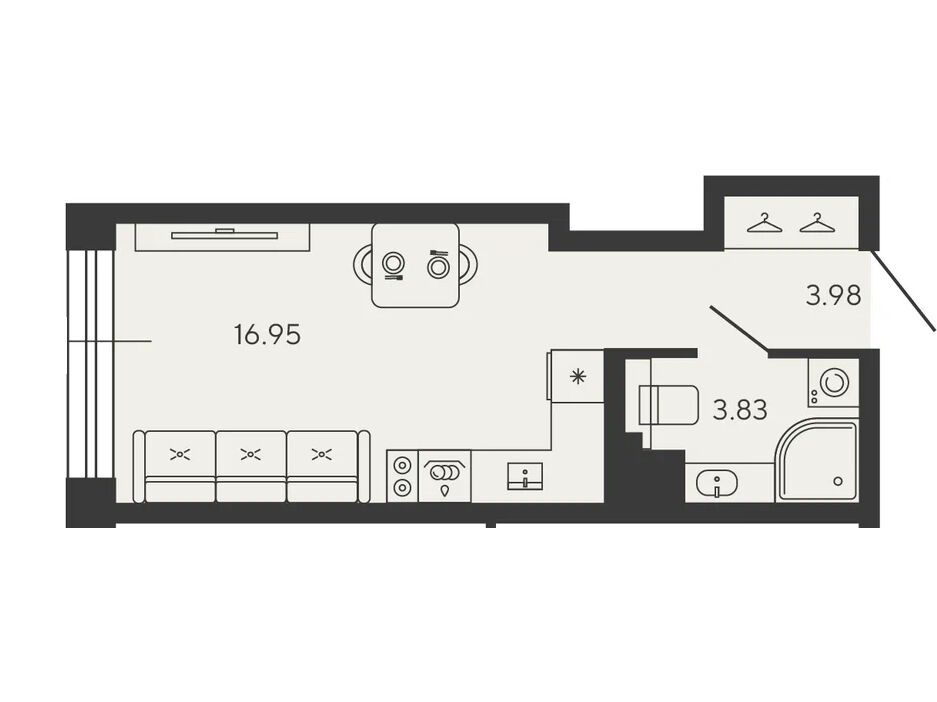 Планировка: 1-комн. квартира 24.37 м² в новостройке Башни Элемент