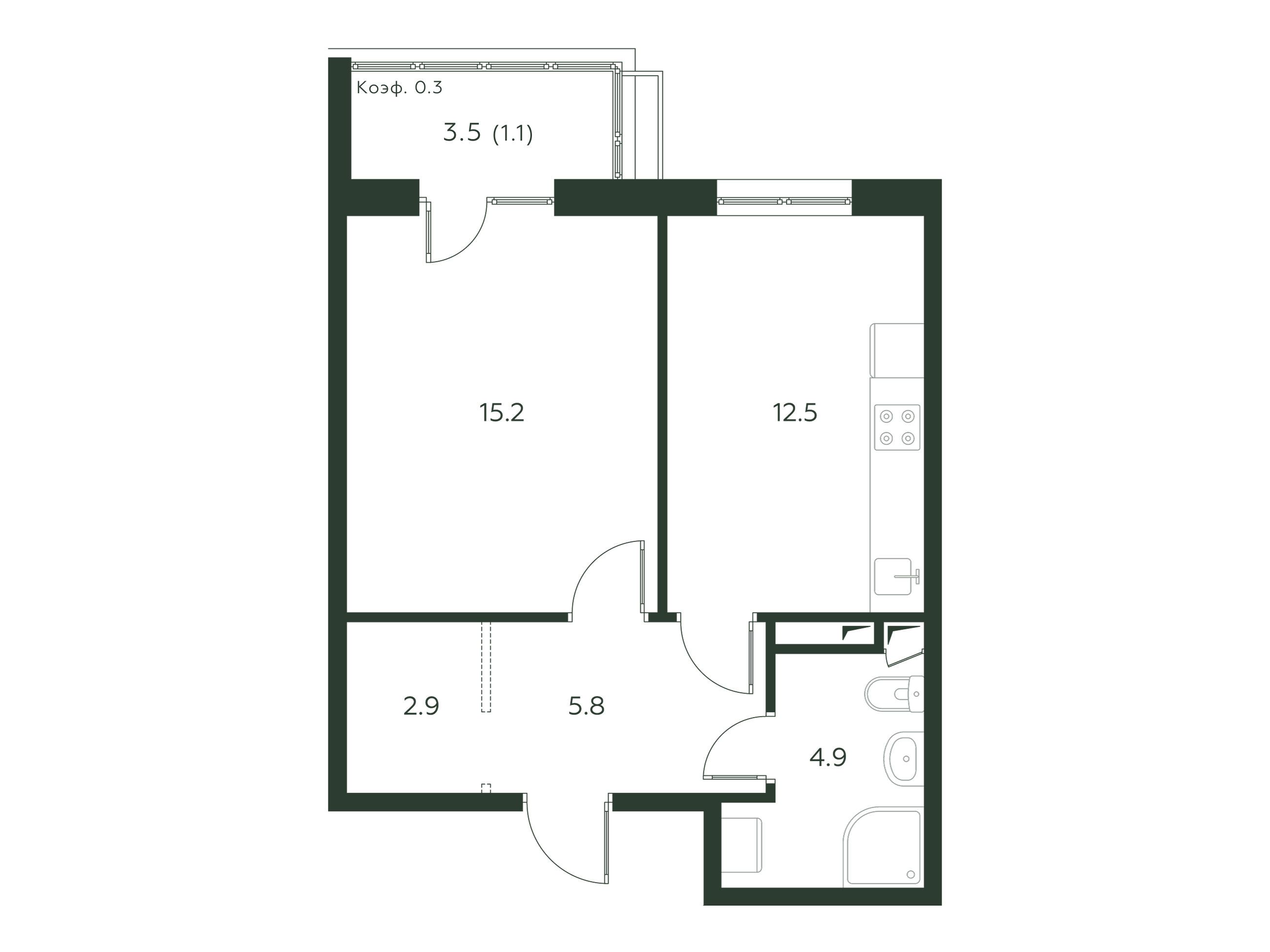 Планировка: 1-комн. квартира 42.40 м² в новостройке Павлово 3