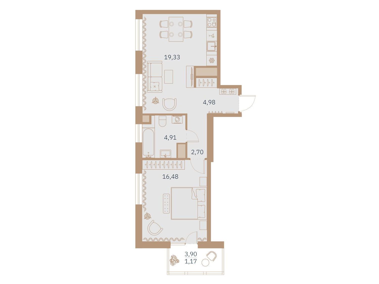 Планировка: 1-комн. квартира 50.20 м² в новостройке Таленто