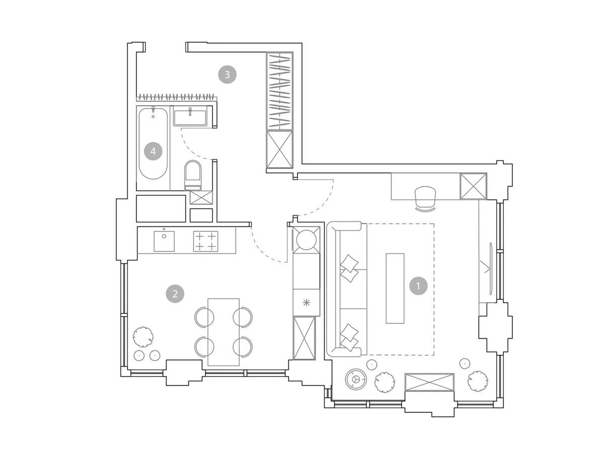 Планировка: 1-комн. квартира 45.10 м² в новостройке Вэри на Миклухо-Маклая