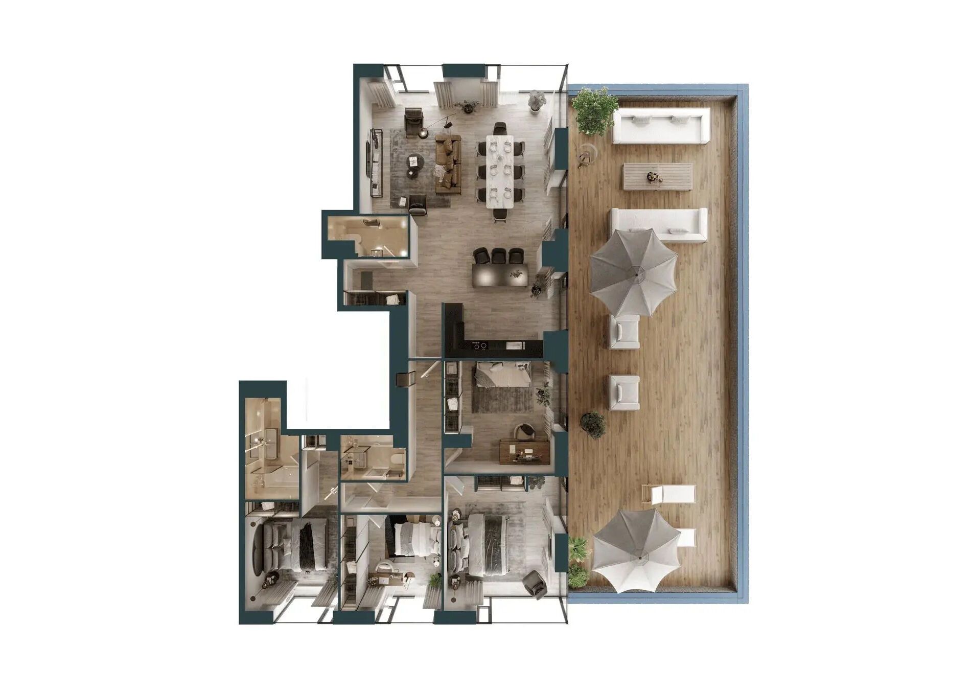 Планировка: 5-комн. квартира 131.00 м² в новостройке Левел Причальный