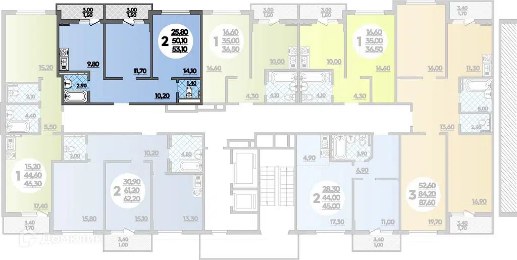 Планировка: 2-комн. квартира 53.10 м² в новостройке Парк у дома