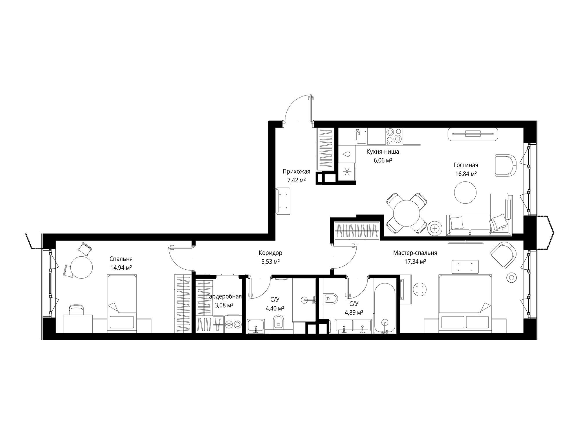 Планировка: 2-комн. квартира 80.50 м² в новостройке Мыс