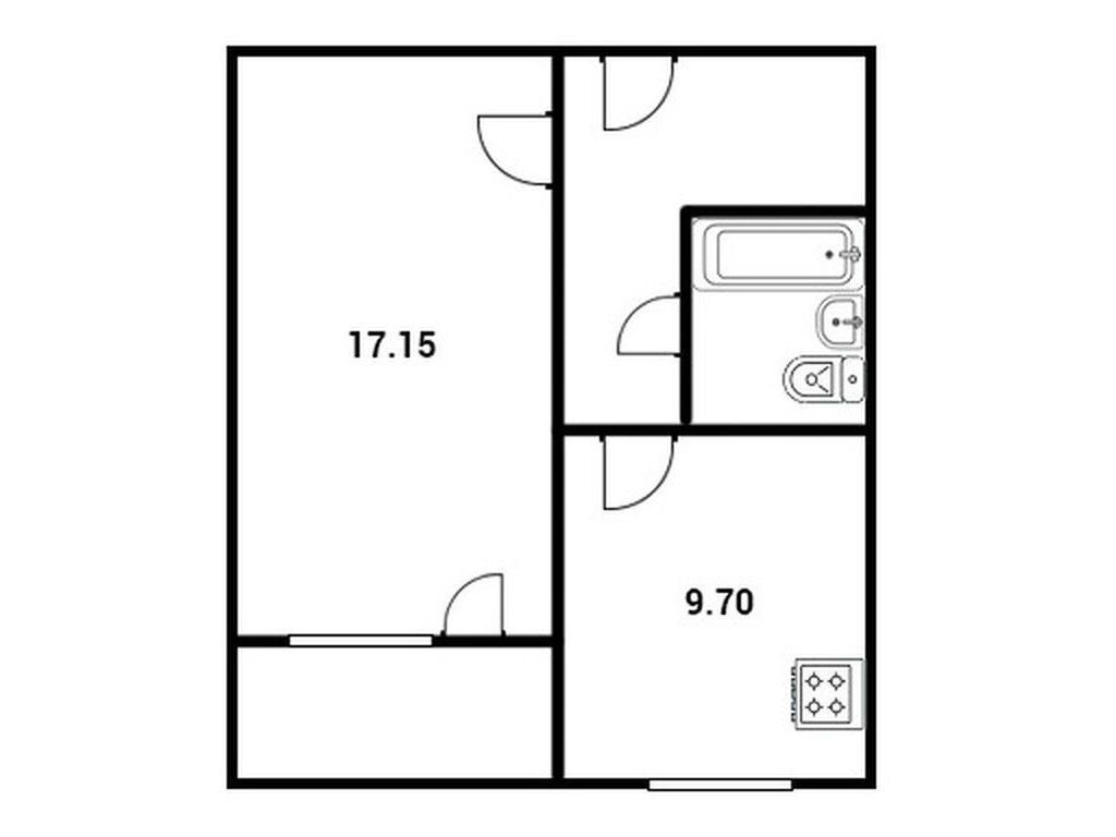Планировка: 1-комн. квартира 40.20 м² в новостройке Новоокский