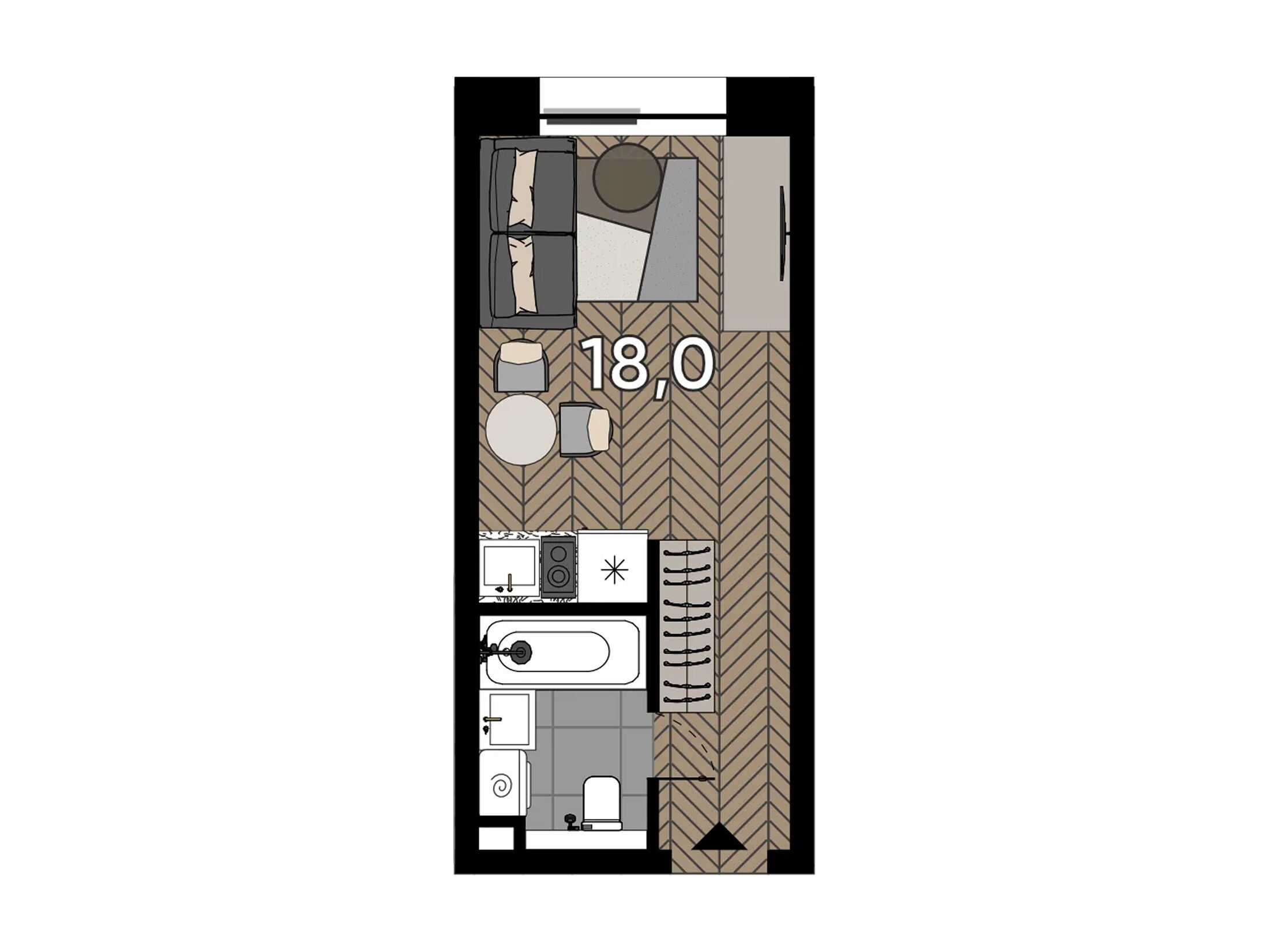 Планировка: Студия 18.00 м² в новостройке Зорге 9
