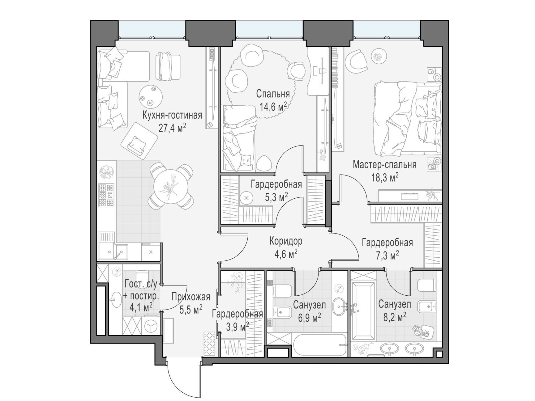 Планировка: 2-комн. квартира 106.30 м² в новостройке Лайф тайм