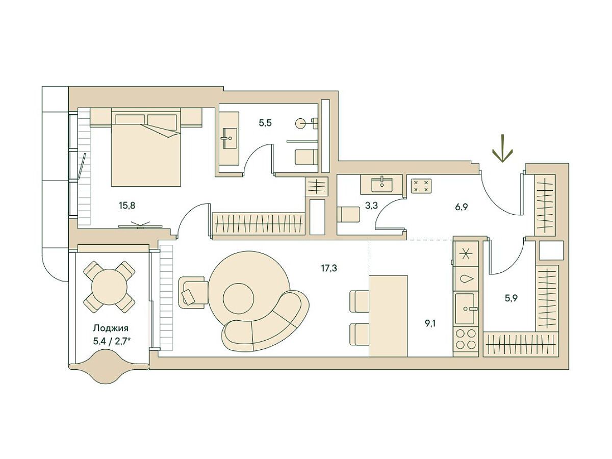 Планировка: 2-комн. квартира 70.60 м² в новостройке Спрингс