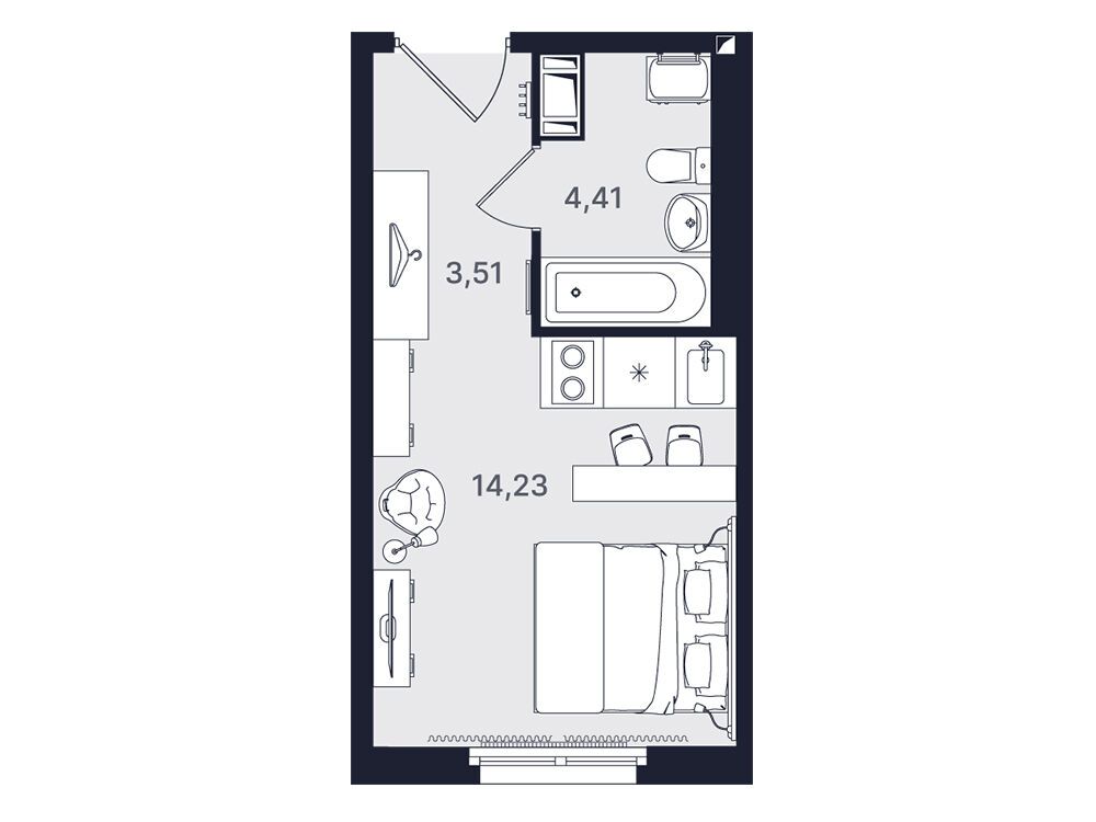 Планировка: Студия 22.15 м² в новостройке Про Молодость