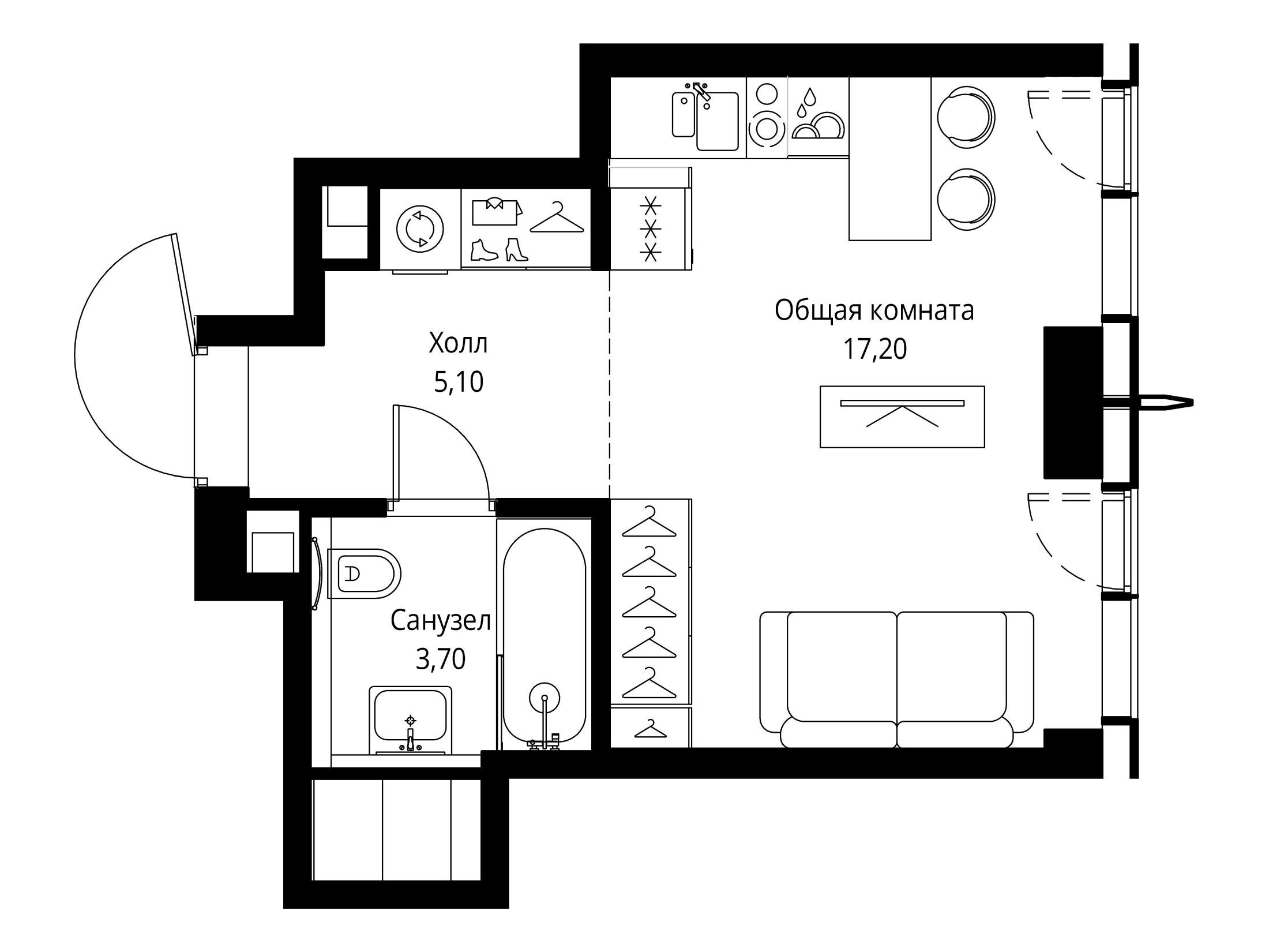 Планировка: Студия 26.00 м² в новостройке Сити Бэй