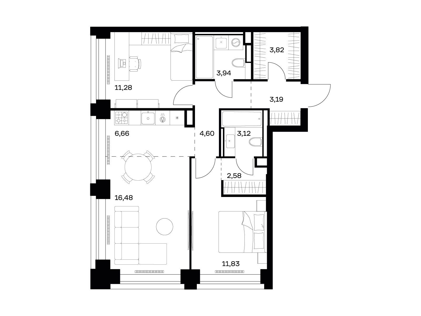 Планировка: 2-комн. квартира 67.50 м² в новостройке Нова
