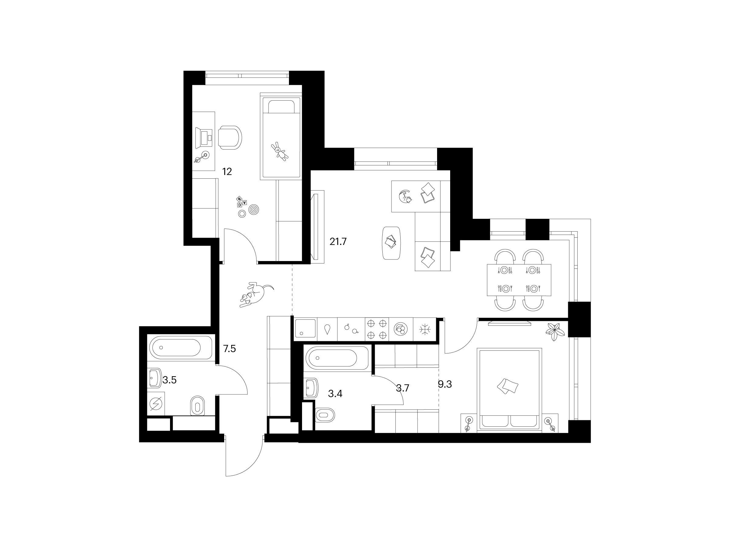 Планировка: 2-комн. квартира 61.10 м² в новостройке Строгино 360