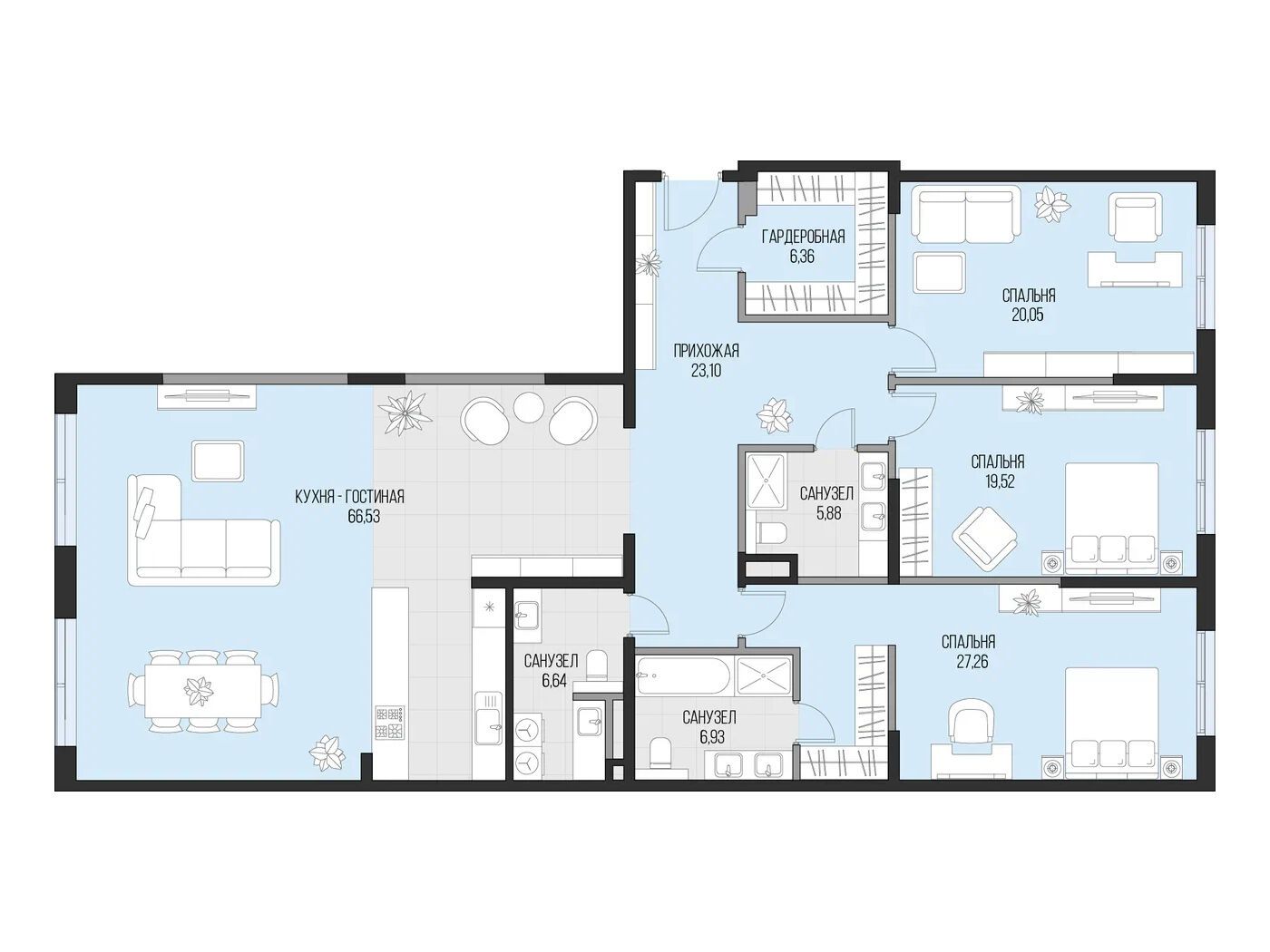 Планировка: 4-комн. квартира 183.32 м² в новостройке Садовническая 69