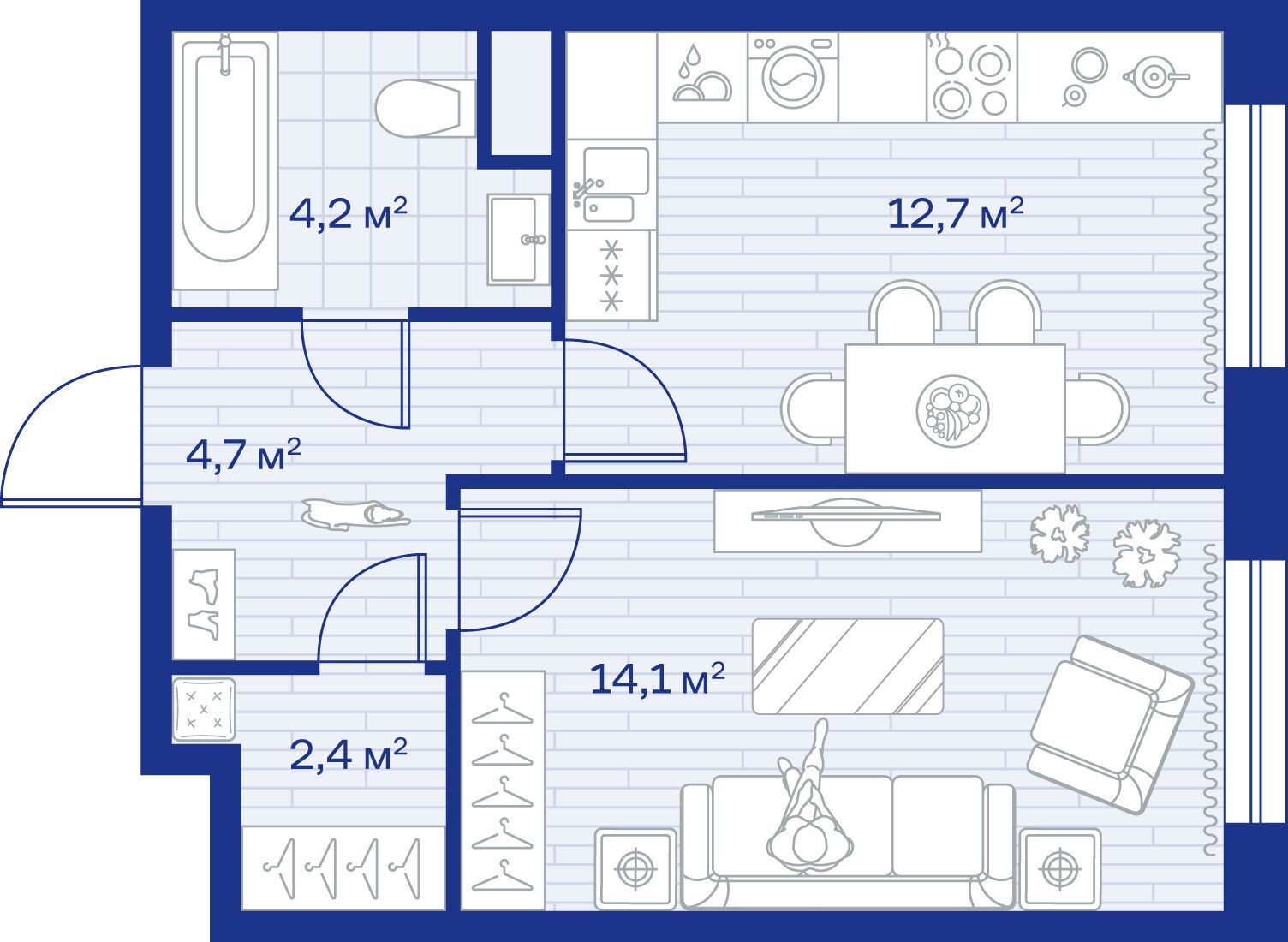Планировка: 1-комн. квартира 38.10 м² в новостройке Аристов Берег