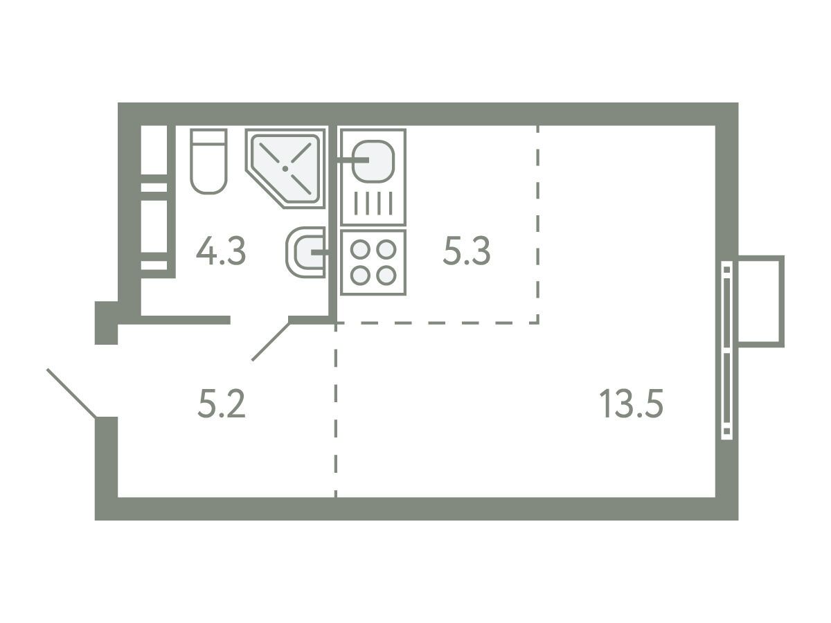Планировка: Студия 27.80 м² в новостройке Ново-Молоково